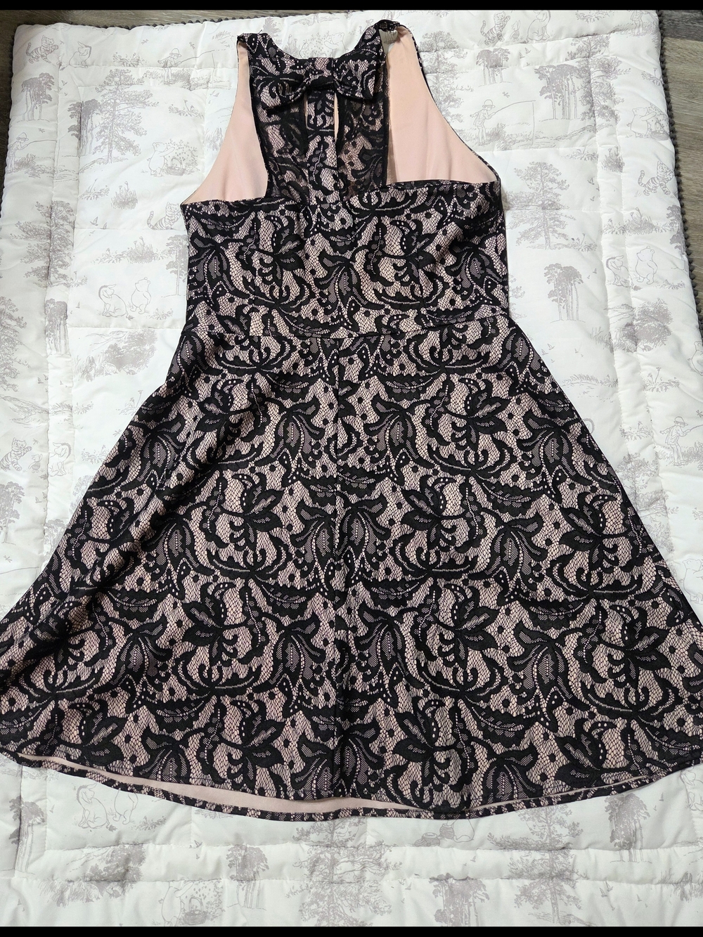 Speechless Blush Pink Dress with Black Lace Overlay Homecoming Classic